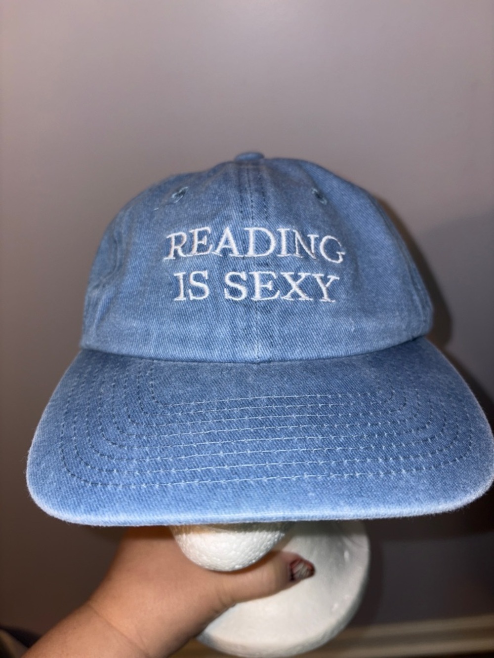 Book of the Month Denim Chambray Embroidered “Reading is Sexy” Hat Cap